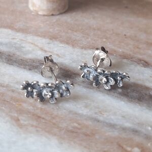 Vintage Sterling Silver Triple Flower Design Stud Earrings 925